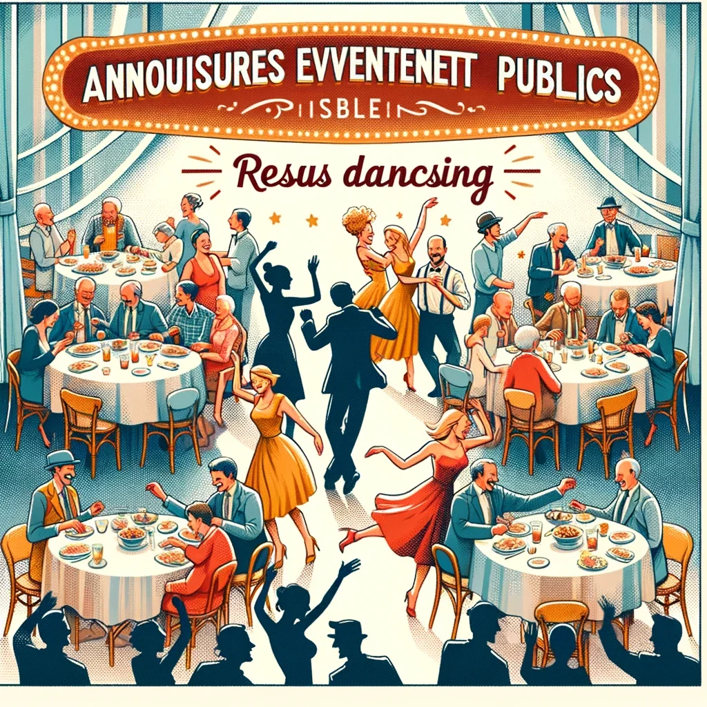 Rejoignez des repas dansants publics. Parfait pour des soirées conviviales alliant plaisir culinaire et rythmes entraînants, dans une atmosphère chaleureuse et animée.